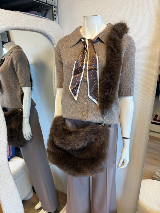 Faux fur schoudertas middelmaat choco bruin