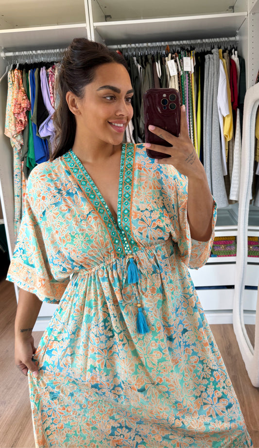 Boho maxi dress blue & orange