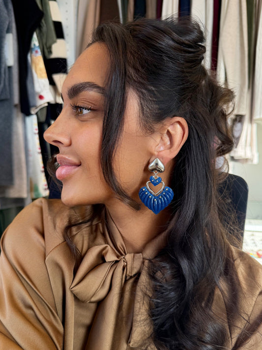 Oorbellen hart blauw & zilver