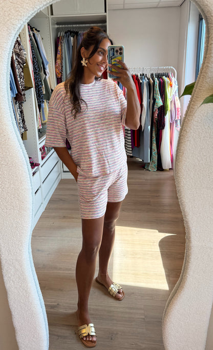 Tweedelige set shirt & short met streepprint roze