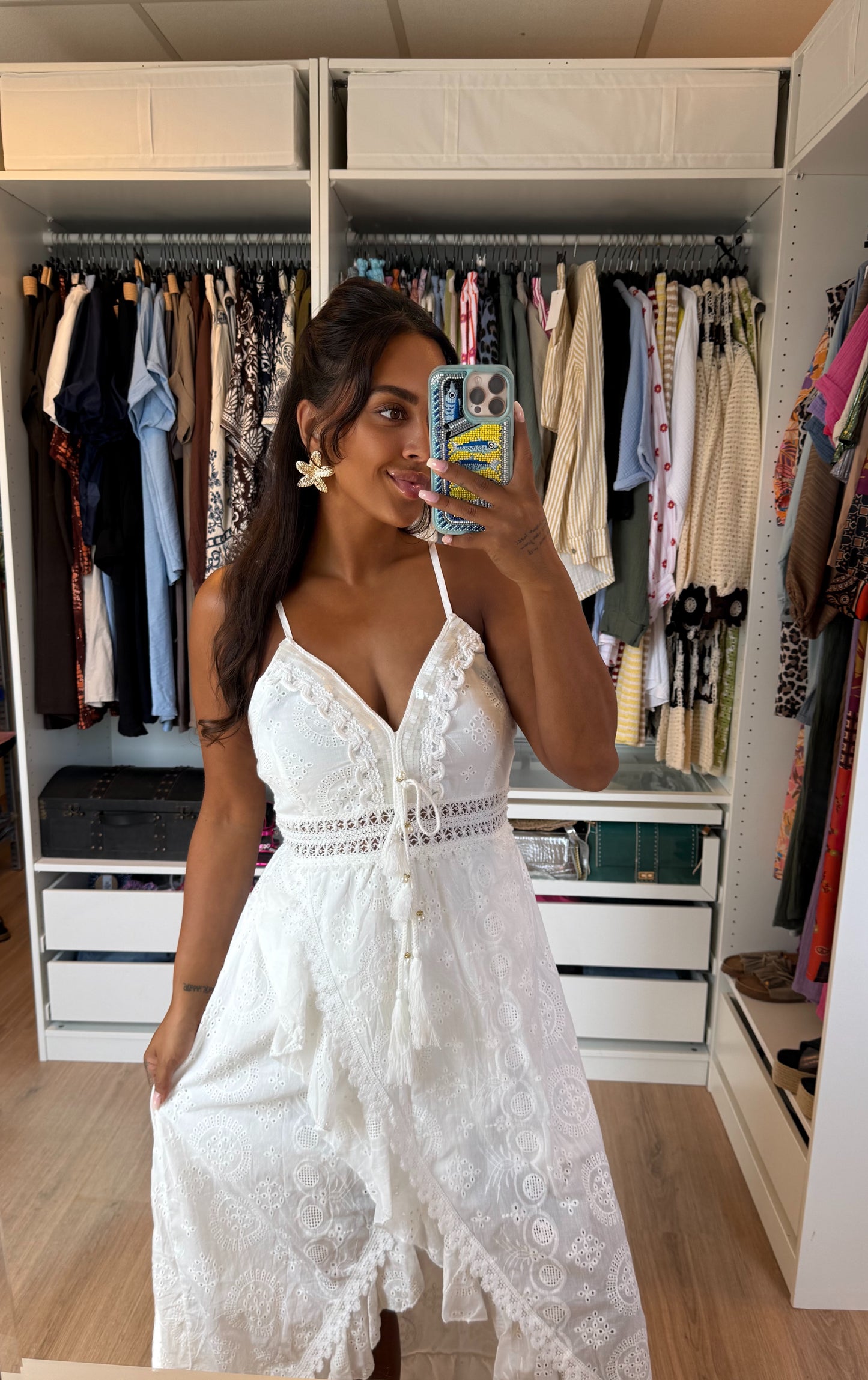 Boho kanten maxi jurk wit