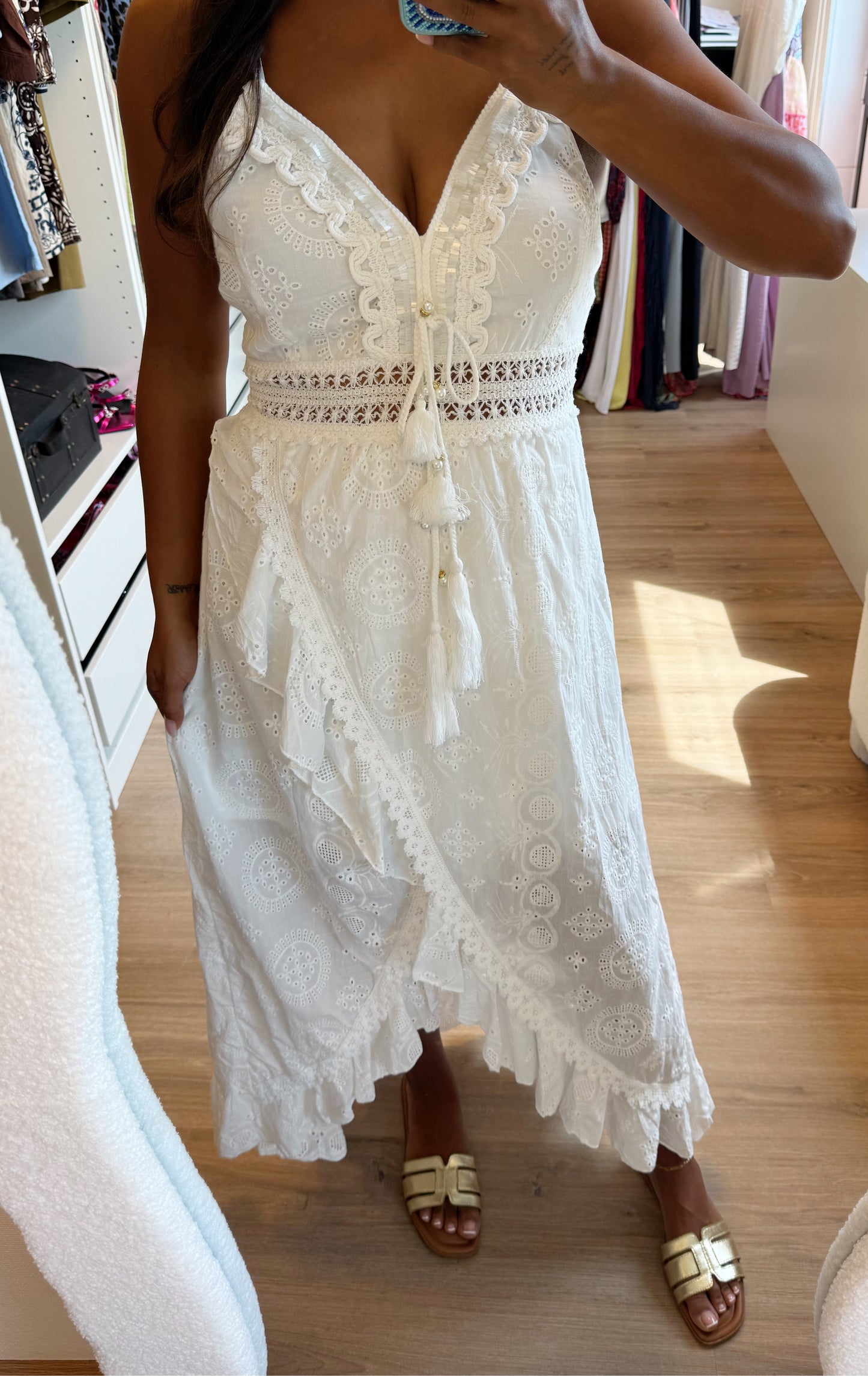 Boho kanten maxi jurk wit