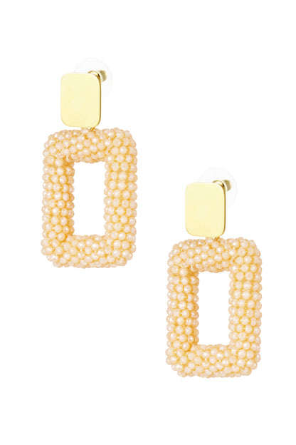 Rectangle Earrings With Glass Beads - light peach