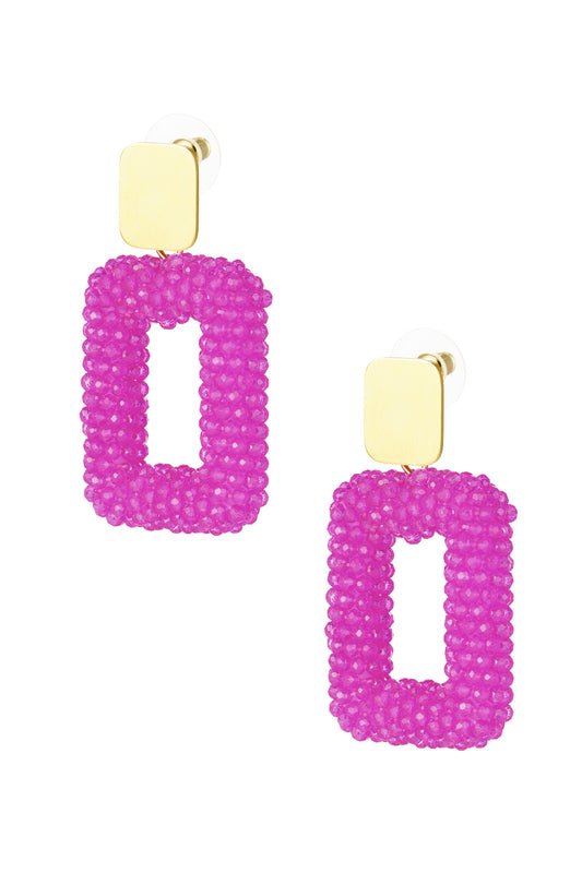Rectangle Earrings With Glass Beads - Purple