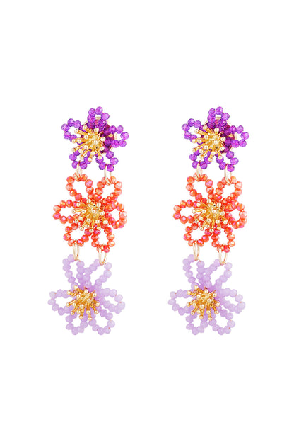 Flower Party Statement Earrings - Orange/Purple