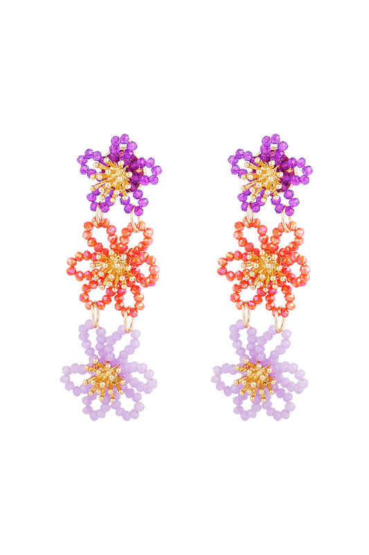 Flower Party Statement Earrings - Orange/Purple