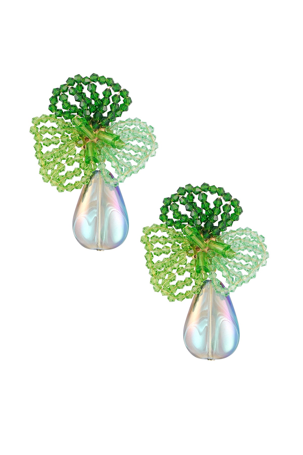 Flower Earrings With Pearl - Green