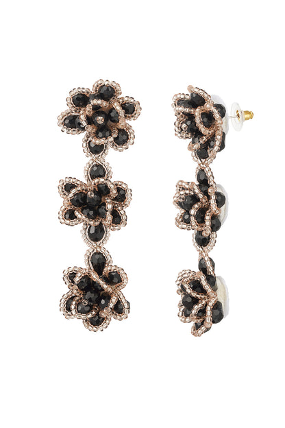 Blossom Statement Earrings - Black & Champagne
