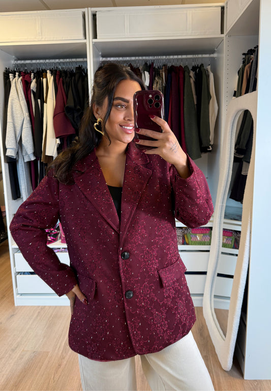 Charlotte sequin lace blazer bordeaux