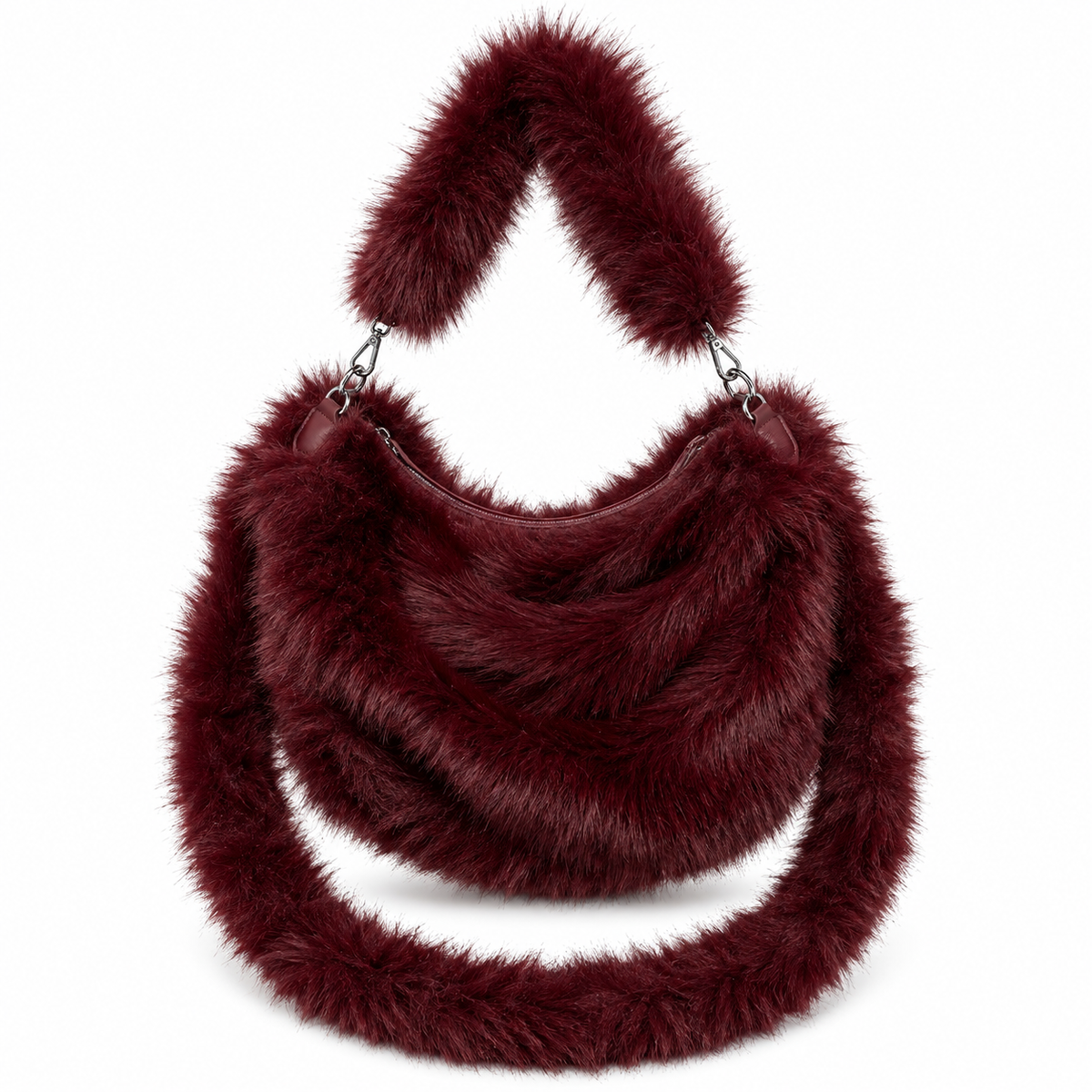 Faux fur schoudertas middelmaat bordeaux