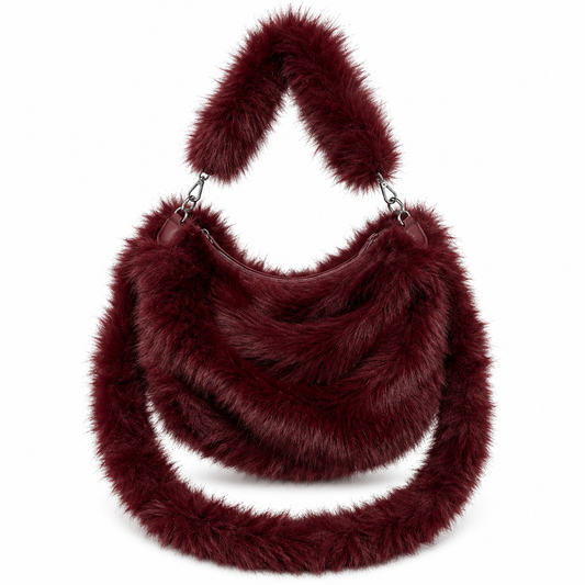 Faux fur schoudertas middelmaat bordeaux