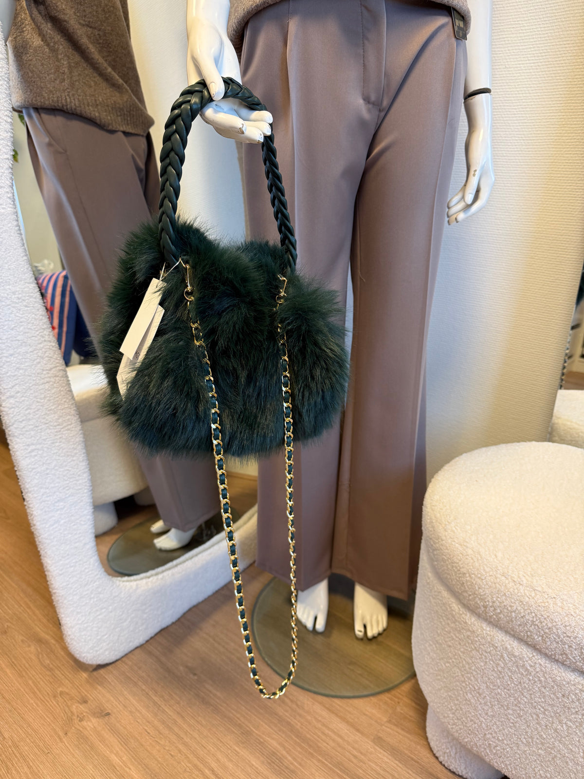 Faux fur tas rond model groen