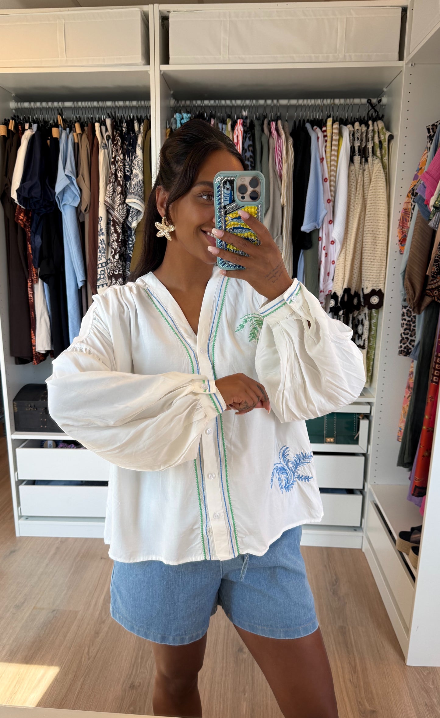 Blouse met tropische print wit