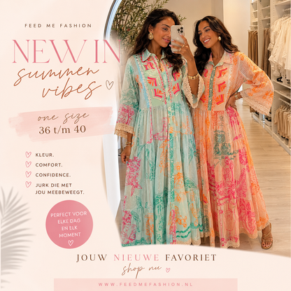 Maxi jurk boho print kleurrijk mintgroen