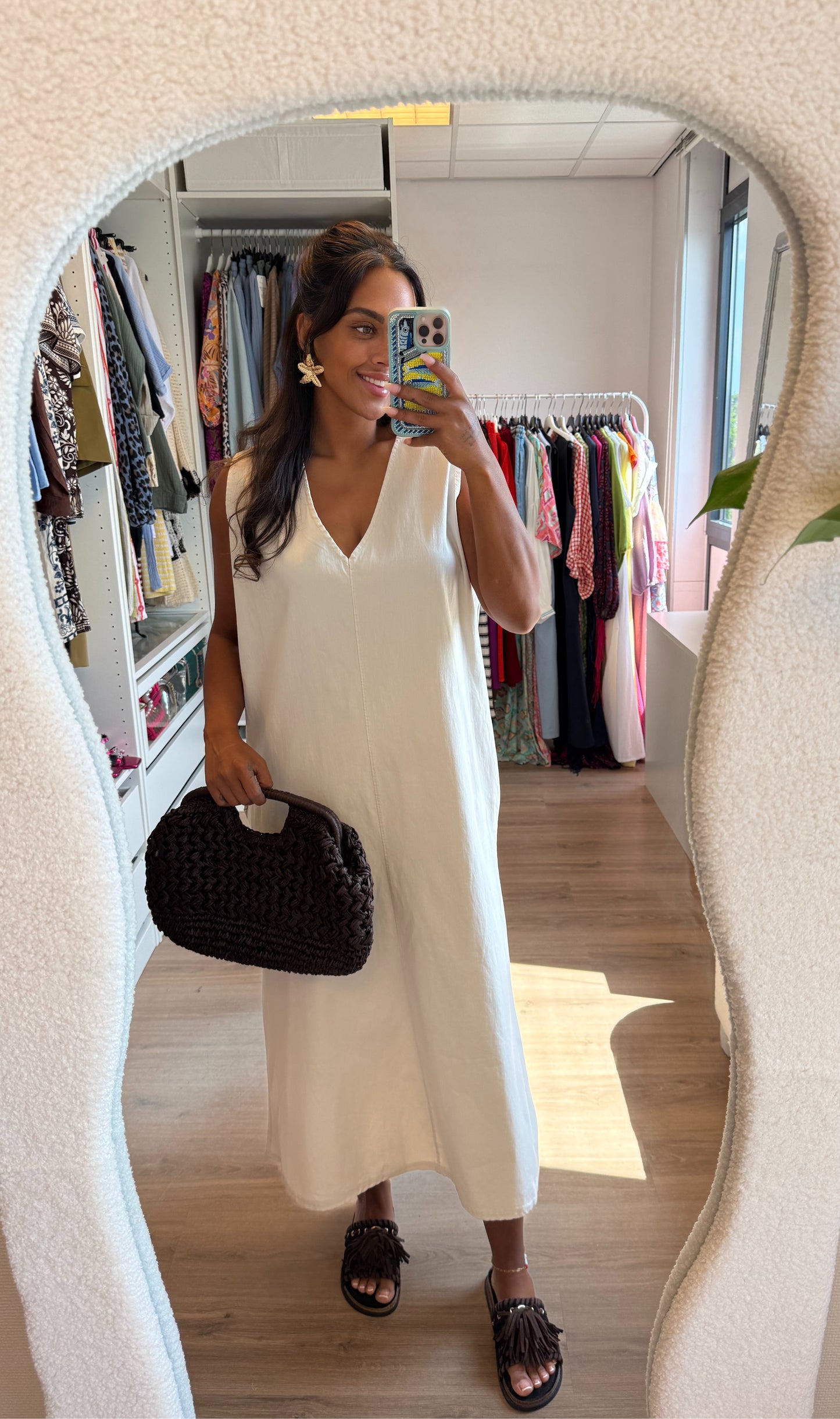 Viscose maxi jurk met vhals & zakken beige