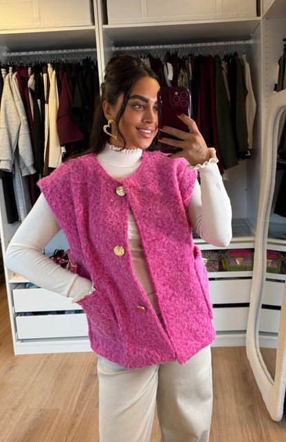 Gigi golden button gilet hot pink