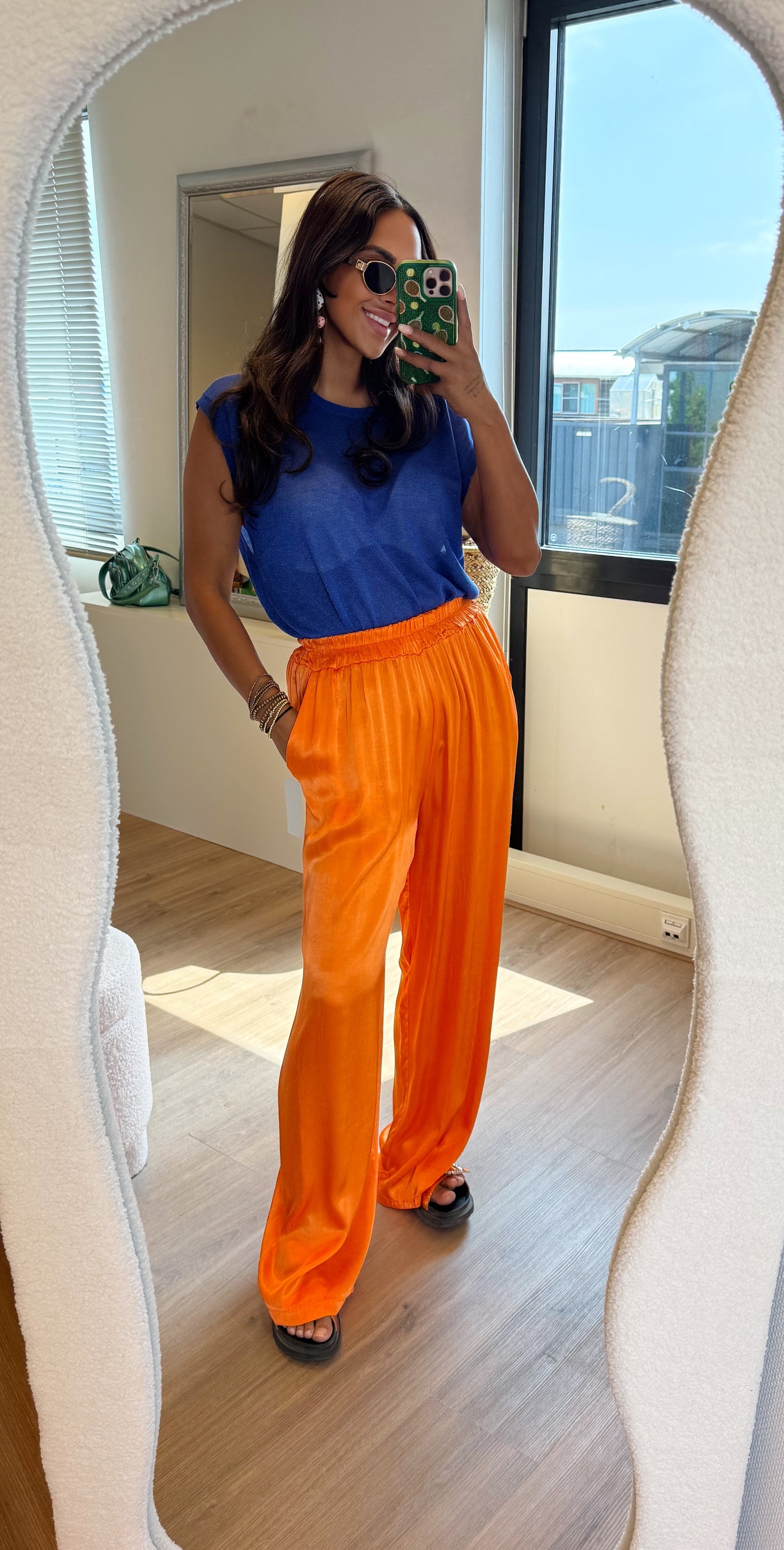 Satijnen broek van viscose oranje
