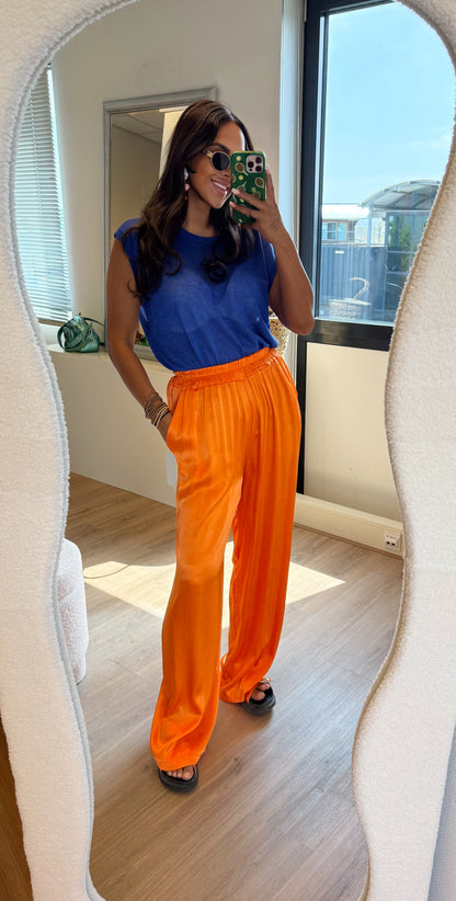 Satijnen broek van viscose oranje