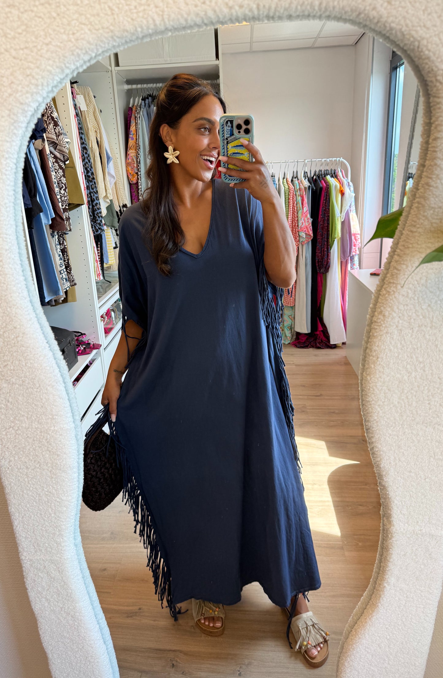 Maxi fringe jurk donkerblauw