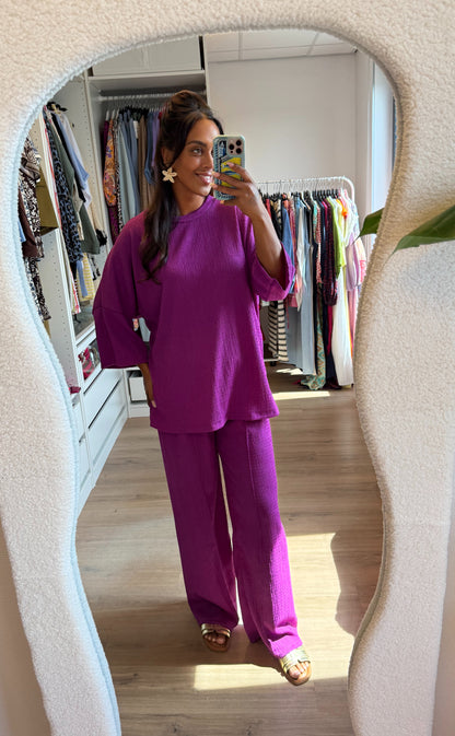 Tweedelige set met crepe print paars