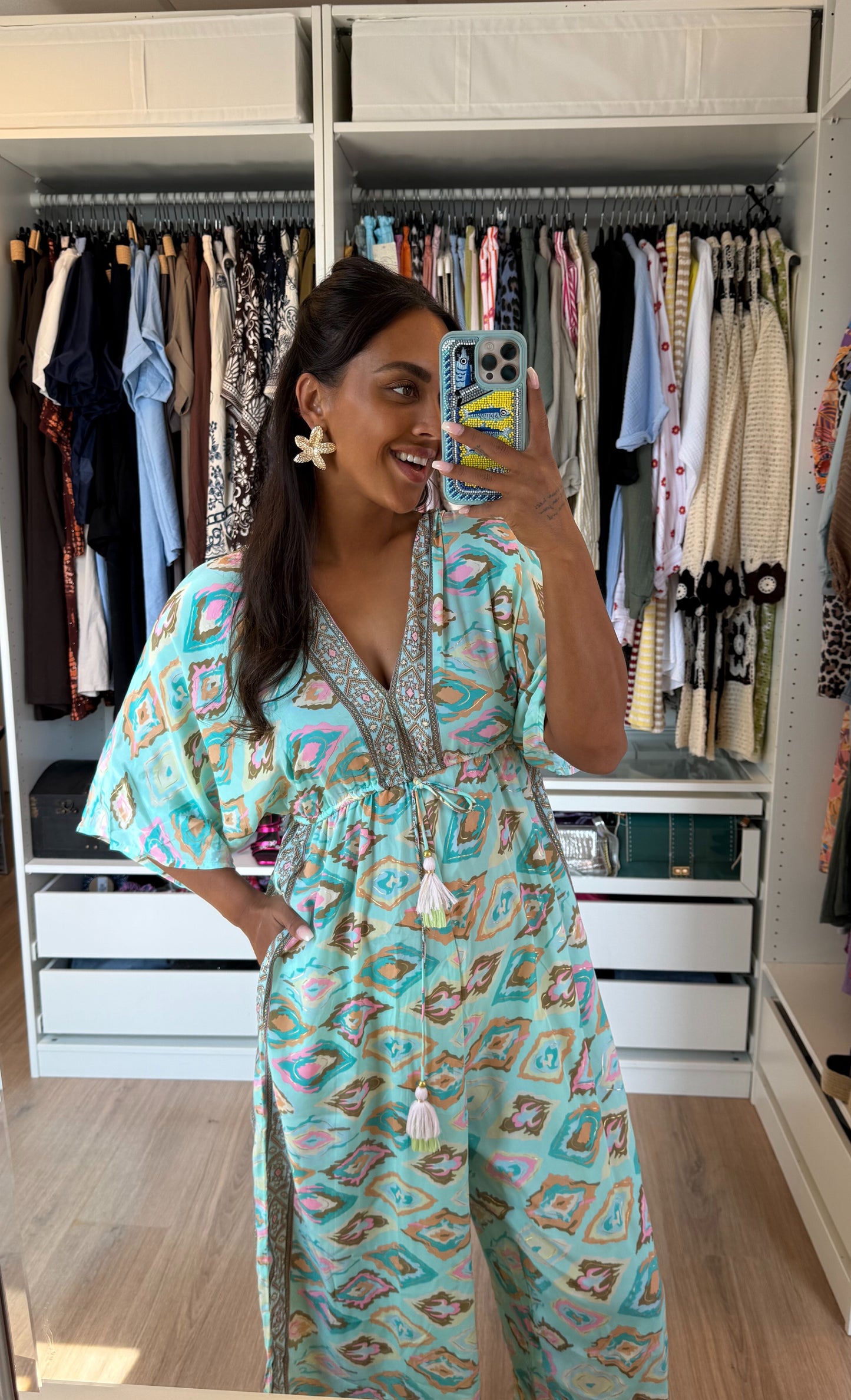 Boho jumpsuit mint met gouden details
