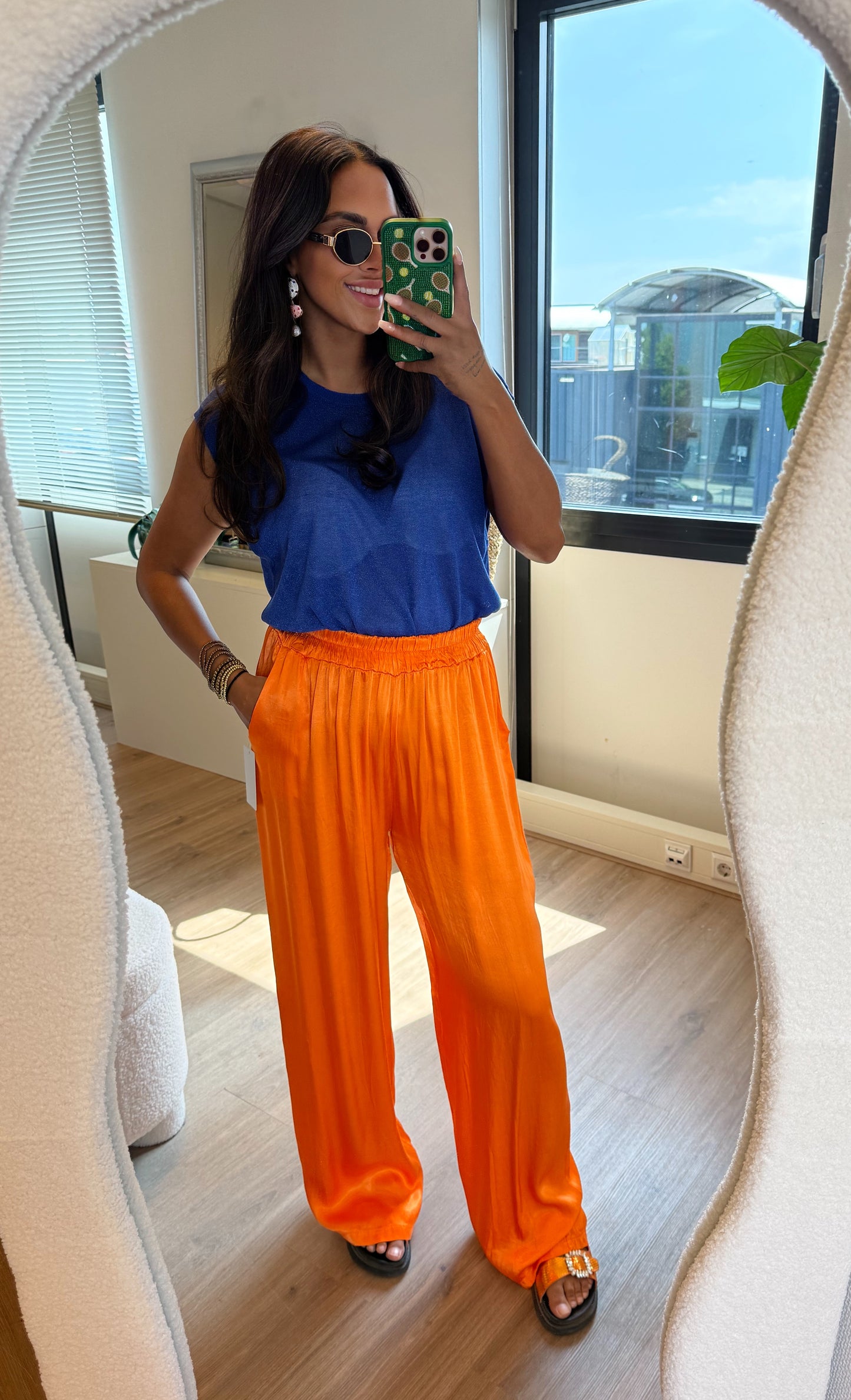 Satijnen broek van viscose oranje