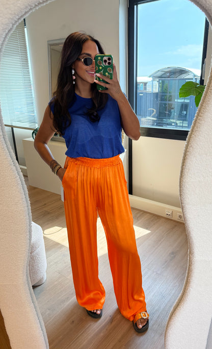 Satijnen broek van viscose oranje