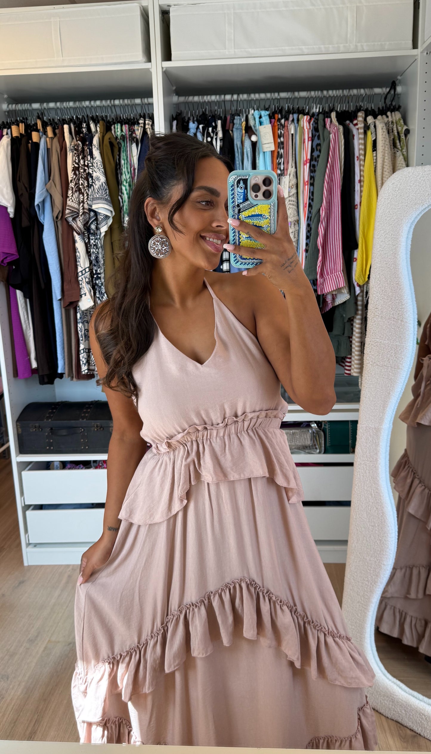 Ruffle halter jurk oudroze