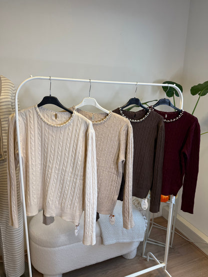 Pearl braided knit bordeaux