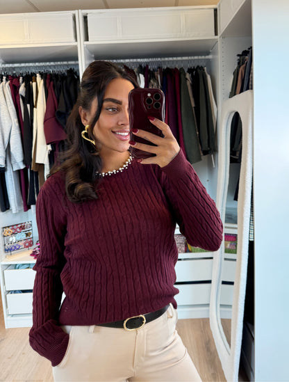 Pearl braided knit bordeaux