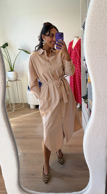 Maxi blousejurk beige