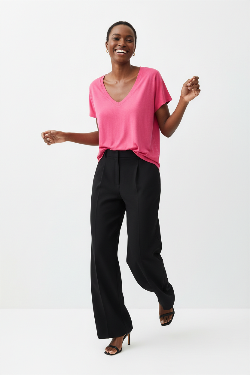 Tshirt super soft met v-hals hard roze