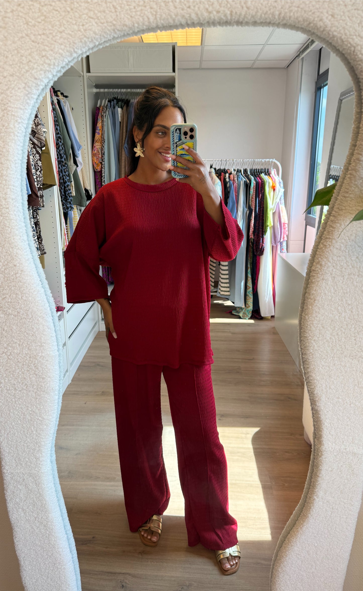 Tweedelige set met crepe print rood