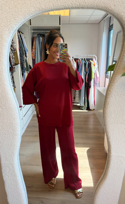 Tweedelige set met crepe print rood