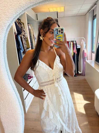 Boho kanten maxi jurk wit