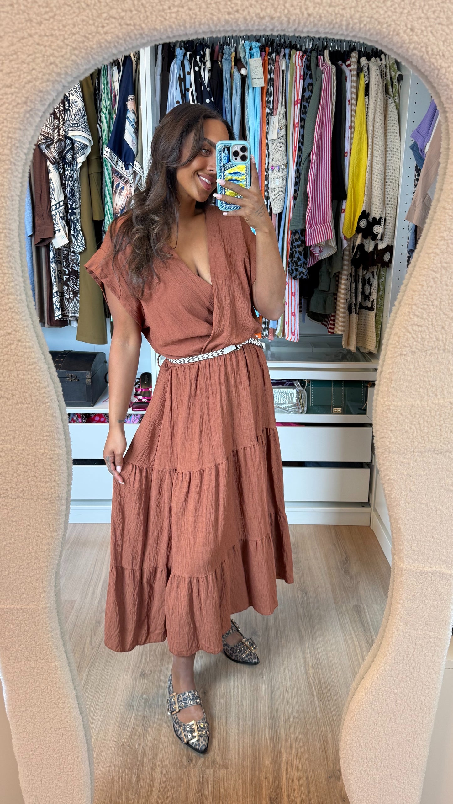 Viscose midi jurk brons