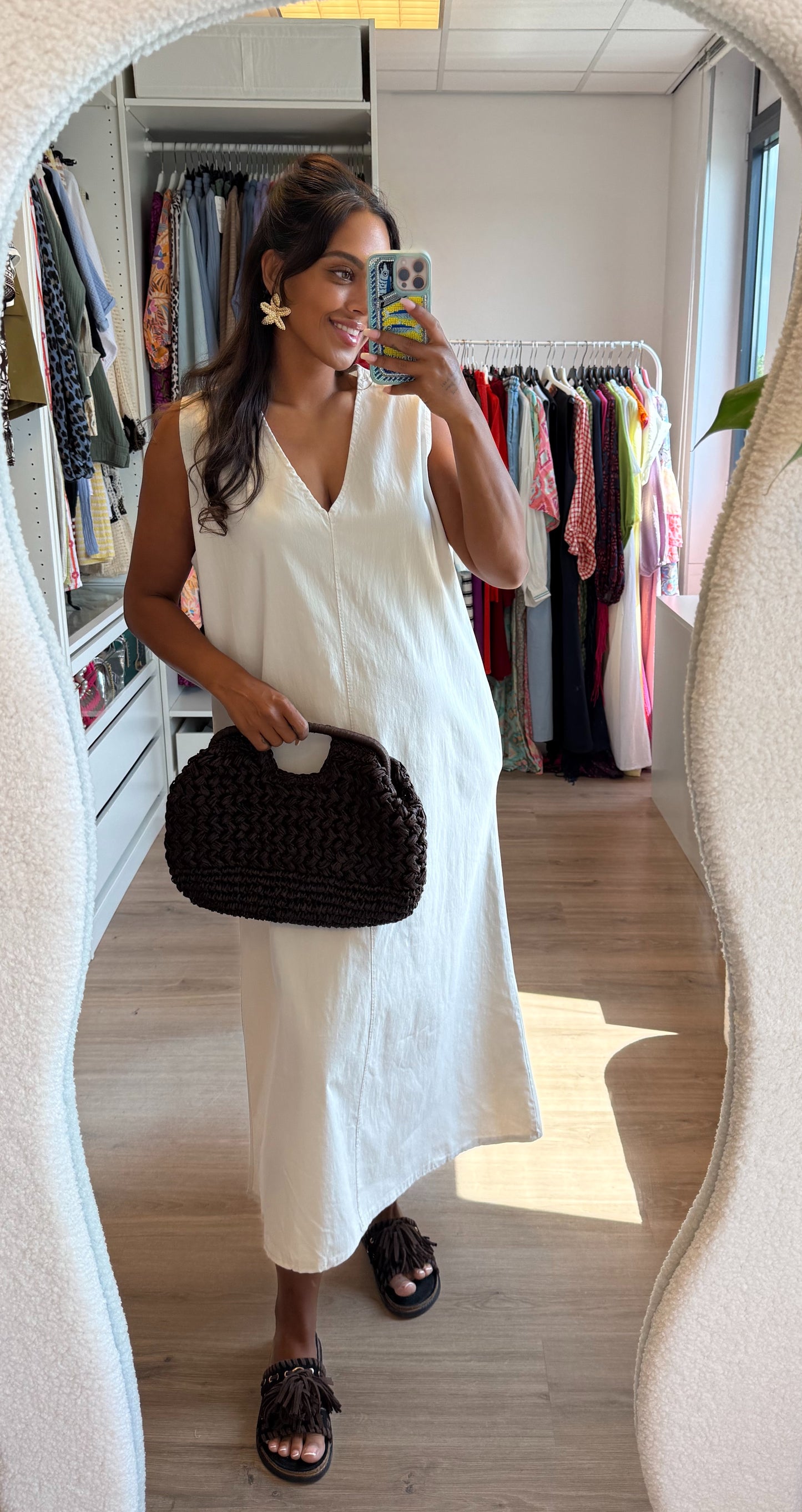 Viscose maxi jurk met vhals & zakken beige