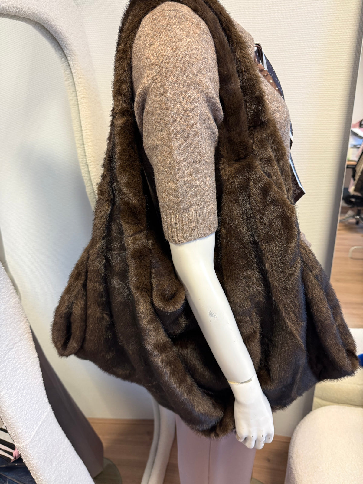 Faux fur slouchy tas XL choco bruin
