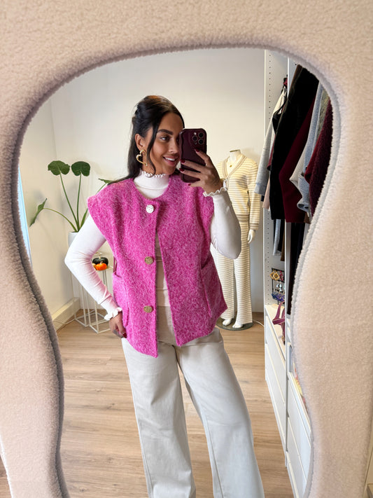 Gigi golden button gilet hot pink
