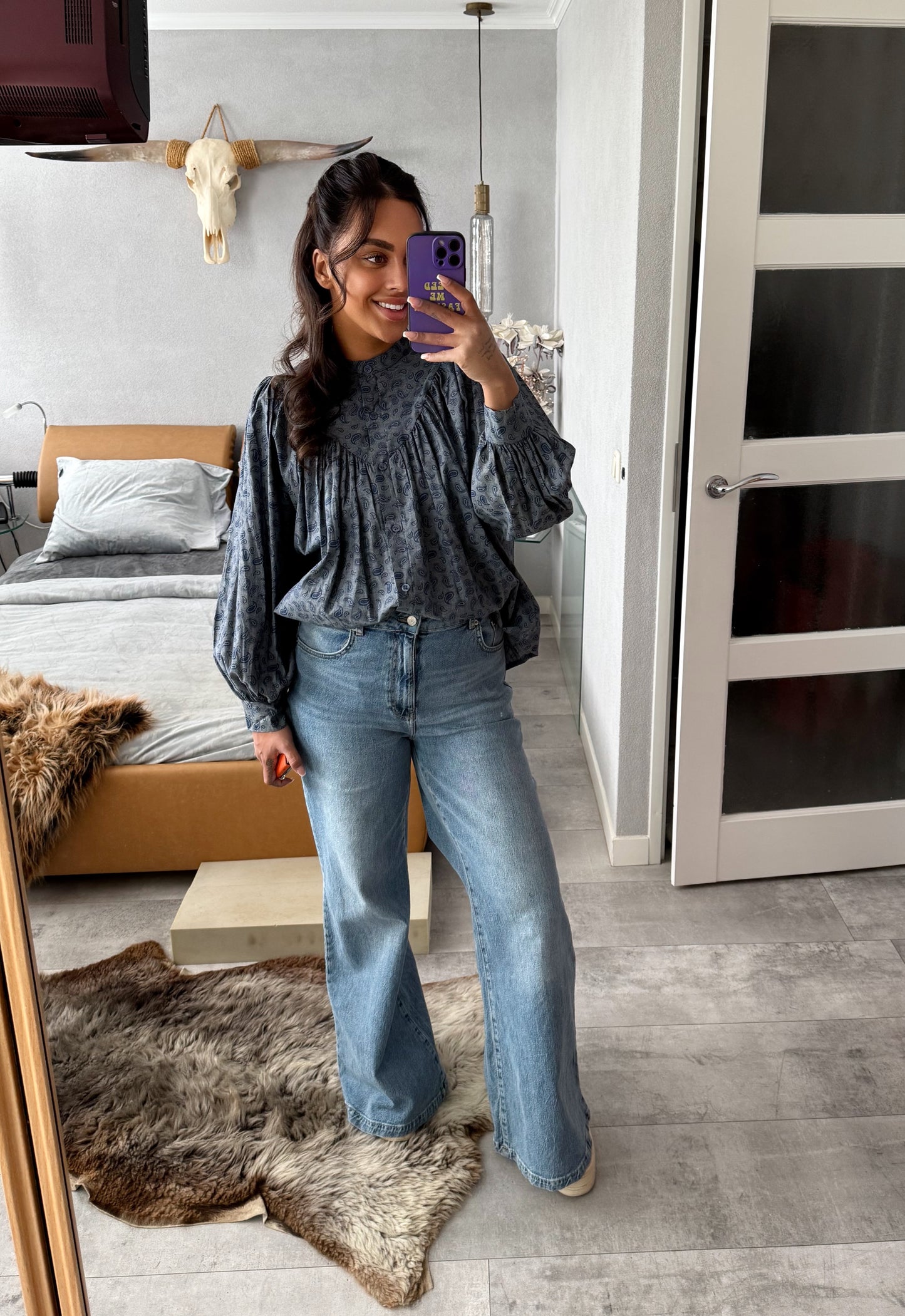Paisley balloon blouse denim blue