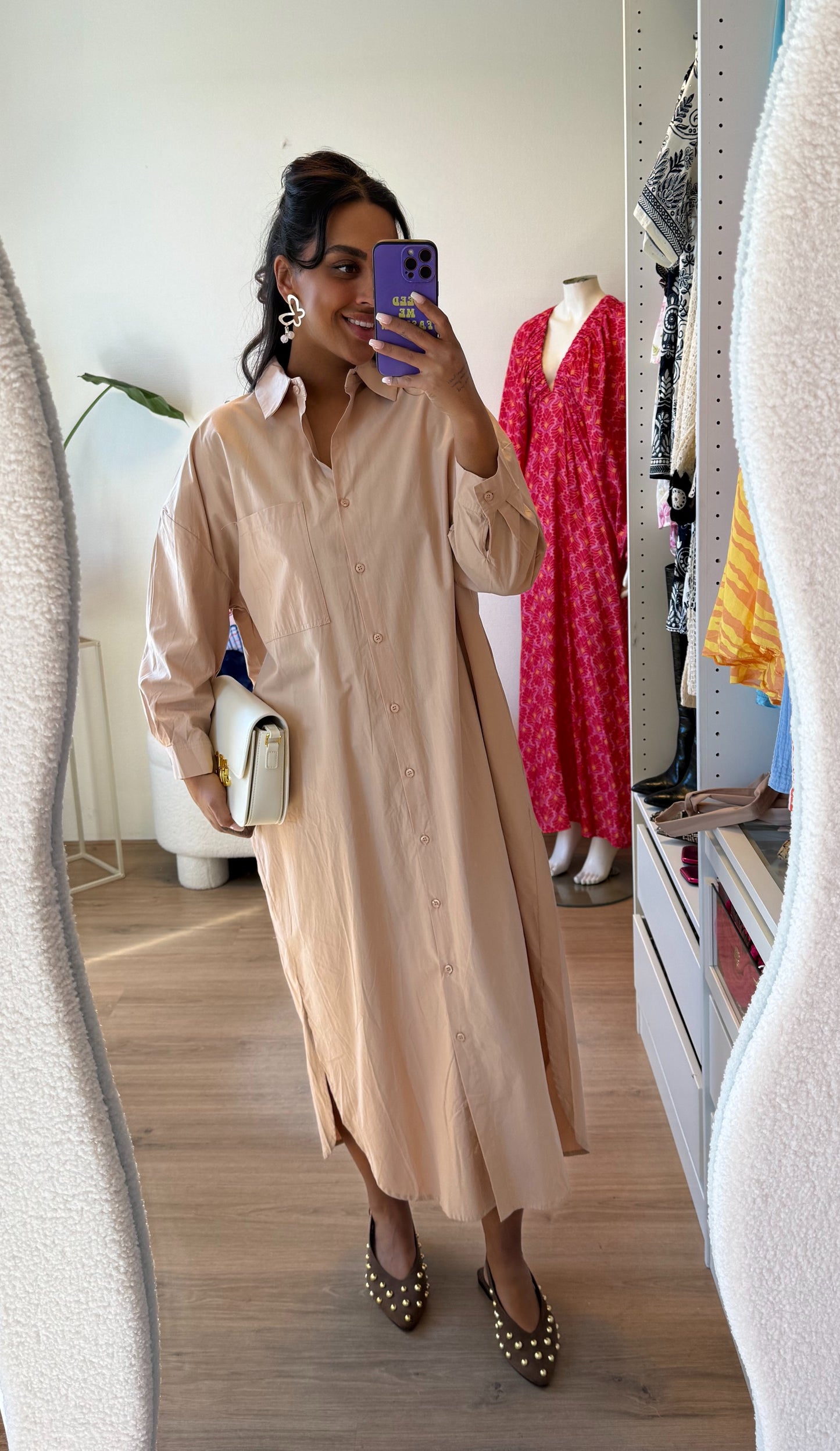 Maxi blousejurk beige