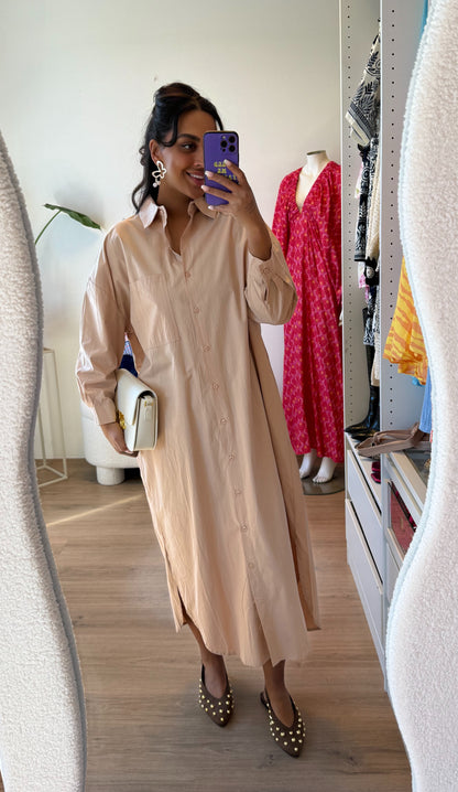 Maxi blousejurk beige
