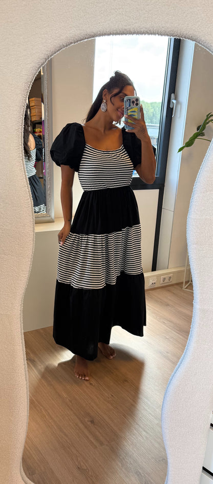 Maxi jurk off shoulder zwart & wit