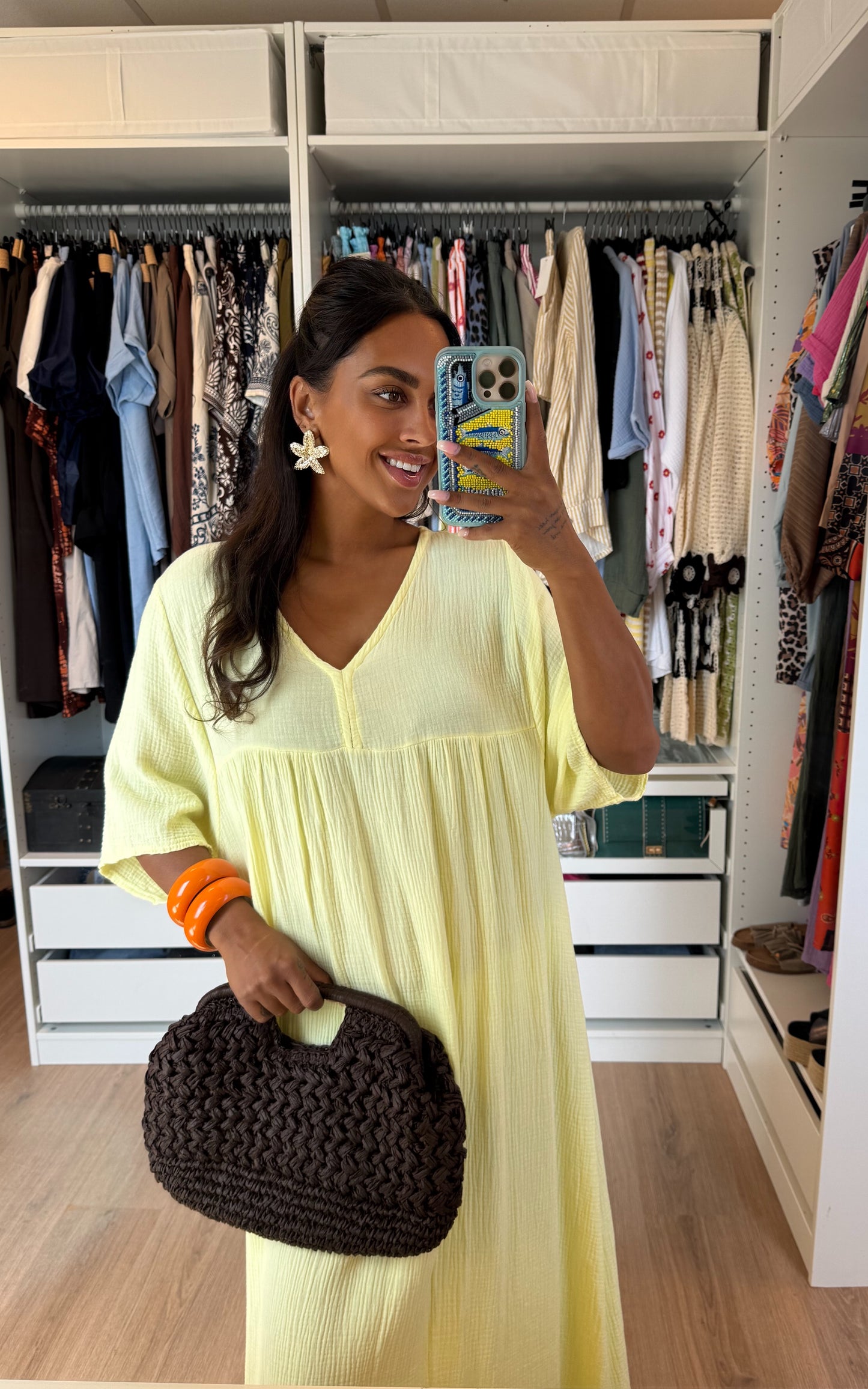 Mousseline maxi jurk botergeel