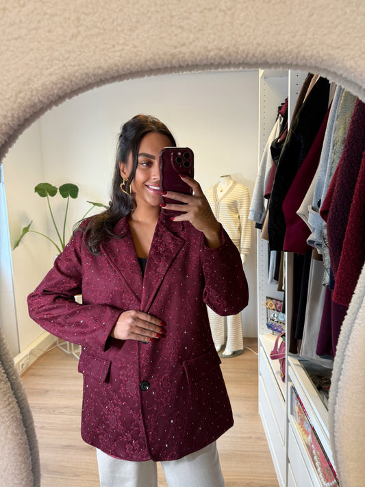 Charlotte sequin lace blazer bordeaux