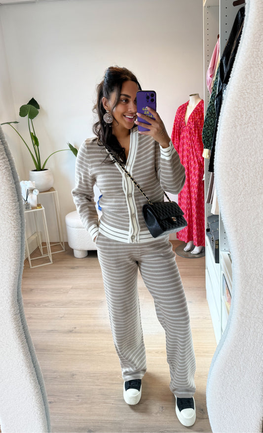 Chanelle luxe tweedelige set taupe & offwhite