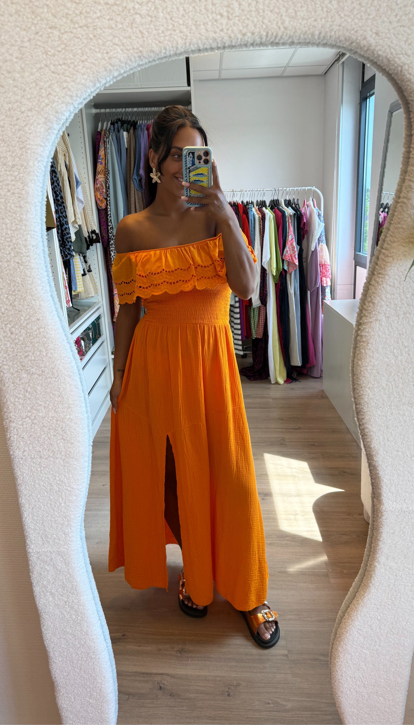 Mousseline maxi jurk met split oranje