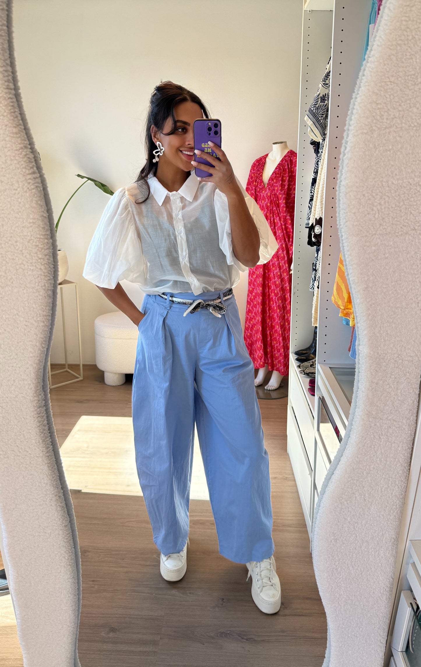 Ballonbroek met sjaal ceintuur blauw