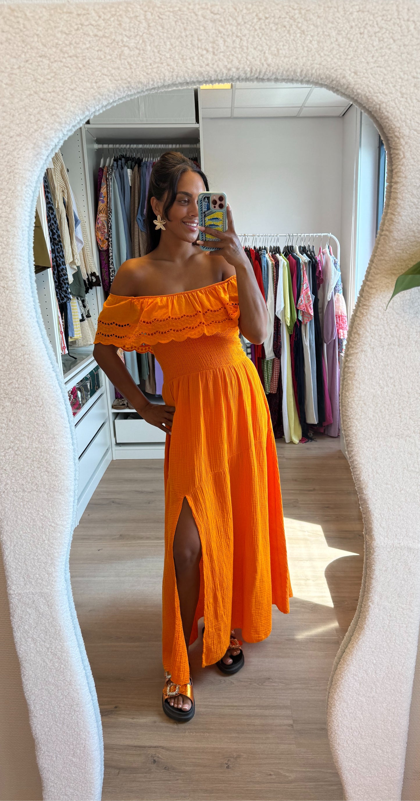 Mousseline maxi jurk met split oranje