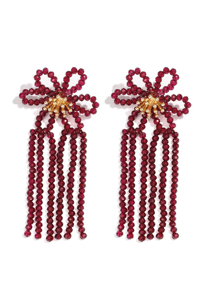 Glass Dangle Earrings Flower Party - Bordeaux